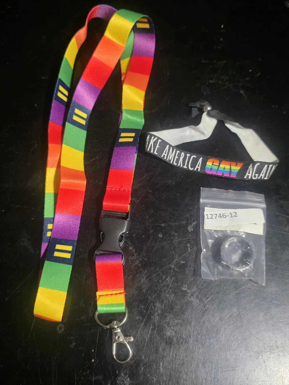 HRC Pride Lot - Gun Metal 'Equal' Band Ring Size 12, Lanyard, Bracelet